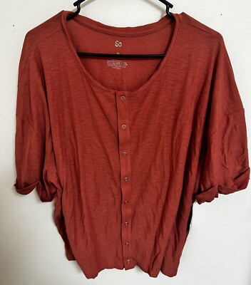 So Junior Plus Size Peach Coral Snap Up Short Sleeve Top 3x NWT