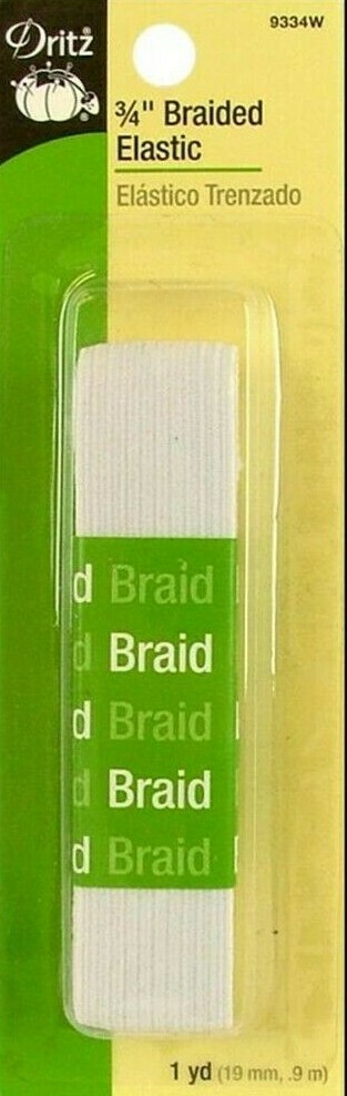 Dritz 9334W Braided Elastic – White, 3/4 Inch Wide, 55% Polyester 45% Rubber