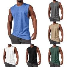 Mens Gym Workout Tank Tops Muscle Tee Stringer Bodybuilding Sleeveless T-Shirts⇓