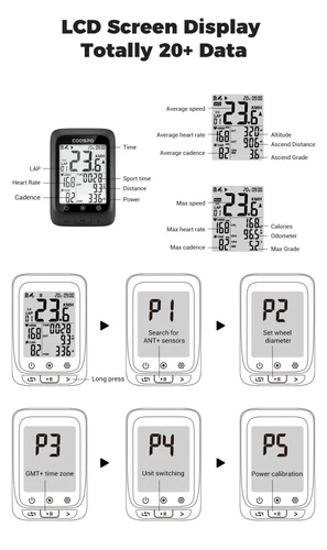 COOSPO BC107 ciclocomputer GPS Bici Senza Fili, tachimetro, Bluetooth ANT+ IP67 - Foto 3 di 7