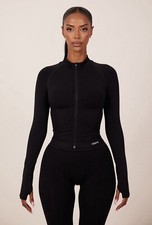 Mars The Label Seamless Hooded Sculpting Zip Jacket Sporty Gym Yoga Active Black