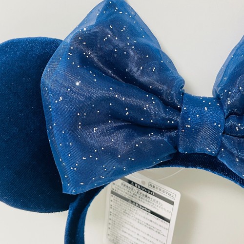 Disney Tokyo Japan Headband Velour Chiffon Sparkling Bow Navy Blue Disneyland - Picture 3 of 9