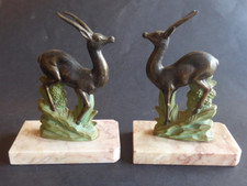 PAIRE DE SERRE-LIVRES VINTAGE EN MARBRE & REGULE ART DECO BOOK ENDS DEER