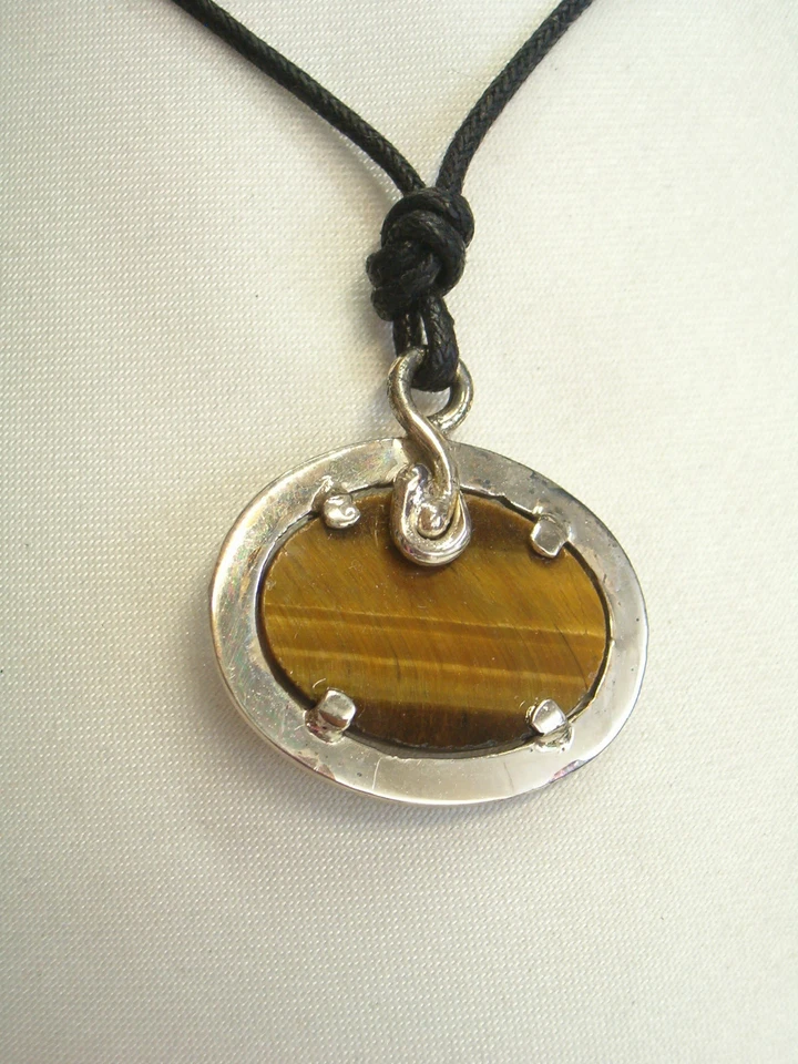 Ciondolo in ARGENTO 925 con OCCHIO DI TIGRE naturale - pendente con pietra dura - Immagine 2 di 4