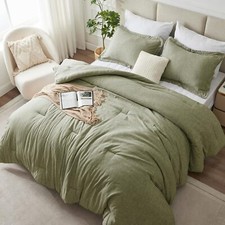 King Size Comforter Set - 3 Pieces Olive Green Soft Luxury Cationic Dyeing