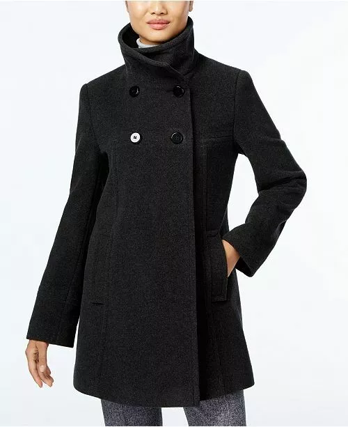 Larry Levine Double Breasted Walker Coat Women's Size S Black NWT