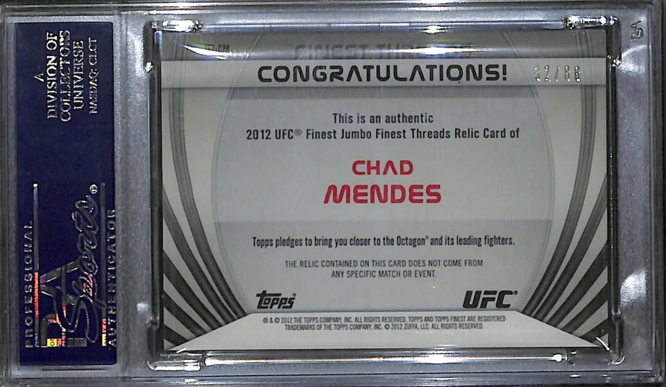 Подписанная золотая карта Чада Мендеса 2012 Topps Finest UFC Threads Jumbo Fighter Relics - Изображение 4 из 4