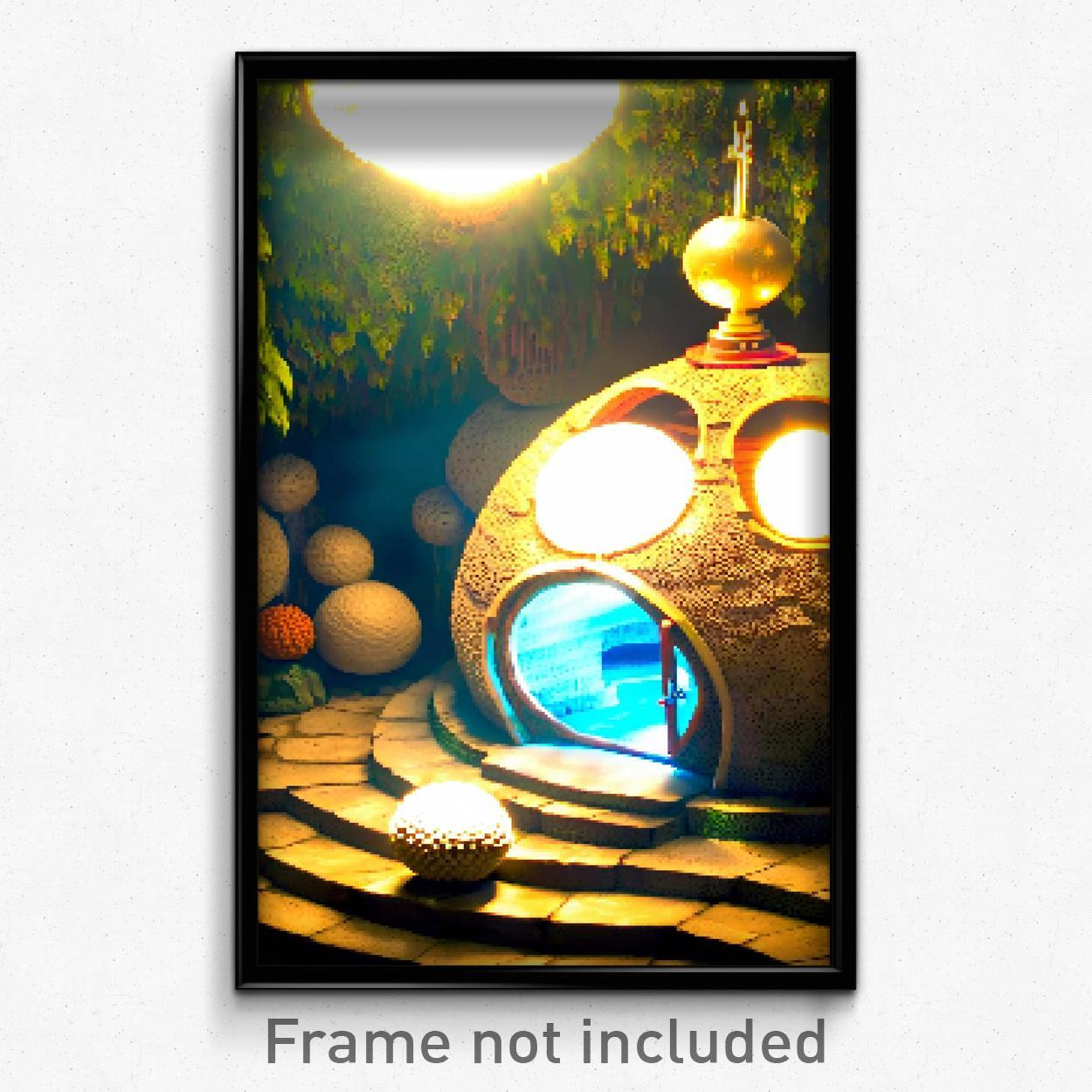8-Bit Psychedelic Pixel Art Poster - Spherical Grotto Video Game Print