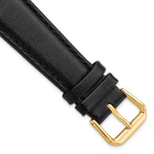 20mm 6.75" Short Black Smooth Leather Gold-tone Buckle Watch Band