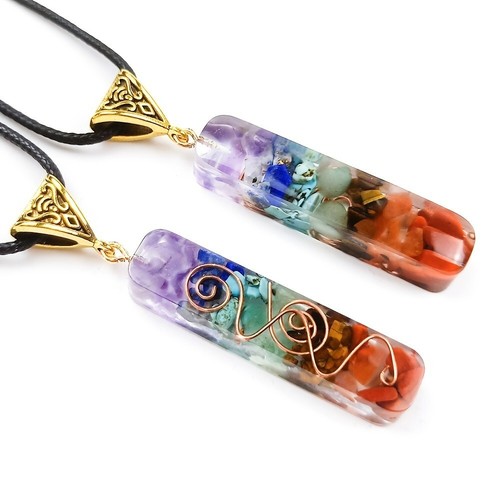Natural Stone Orgonite Pendant 7 Chakra Healing Energy Reiki Unisex Necklace - Picture 3 of 6