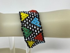 Beautiful Multi-Color Glass Seed Bead 6.5" Stretch Bracelet Chevron Pattern