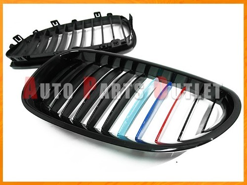 2004-2010 BMW E60 520i 528i 535i 550i Gloss Black Front Grille w/ M Tri Color - Picture 3 of 3