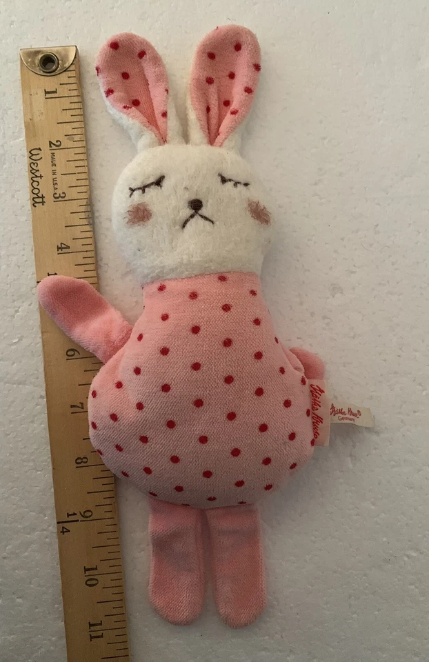 Peluche Kathe Kruse Alemania Conejito Lovey 11" Cara Blanca Rosa Lunares Dormir Foto 4 de 4