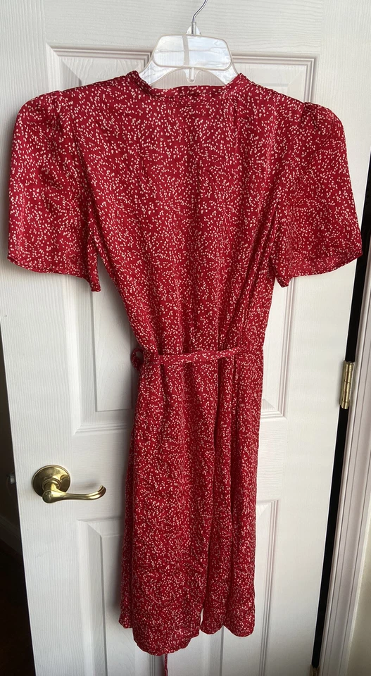 Vestido envolvente byTiMo para mujer grande rojo blanco lazo cintura manga corta estampado viscosa Foto 3 de 4