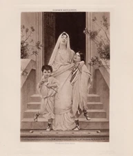 ROMAN MOURNING SCENE - Veiled Woman & Children Sepia 1894 Antique Photogravure