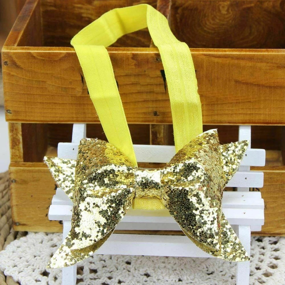 Baby Toddler Girl Fashion Sequin Glitter Stretchy Bow Headband Hair Head Band - Image 3 of 4