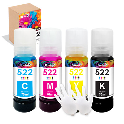 4X70ML Koala 522 Ink Fit Epsn. 522 Ink ET-4800 ET-2800 ET-2803 2720 4700 T522