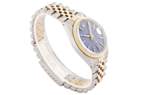 Rolex Mens Datejust 18K Yellow Gold Steel 2Tone Blue Dial 16013 Watch - Picture 4 of 7