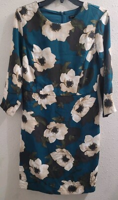 Banana Republic Green Floral Sheath 3/4 Sleeve Dress Size 8P | eBay