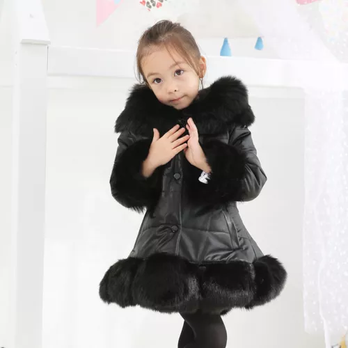 Kids Girls Winter Quilted Coat Jacket Puffer Faux Fur Hooded Long Coat New Parka - Picture 13 of 21