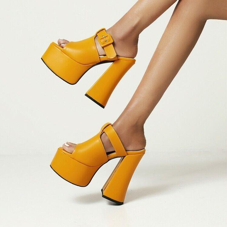 PANTOFOLA D’ORO Pantofole sandali scarpe decolte punk donna plateau tacco alto blocco fibbia gotica