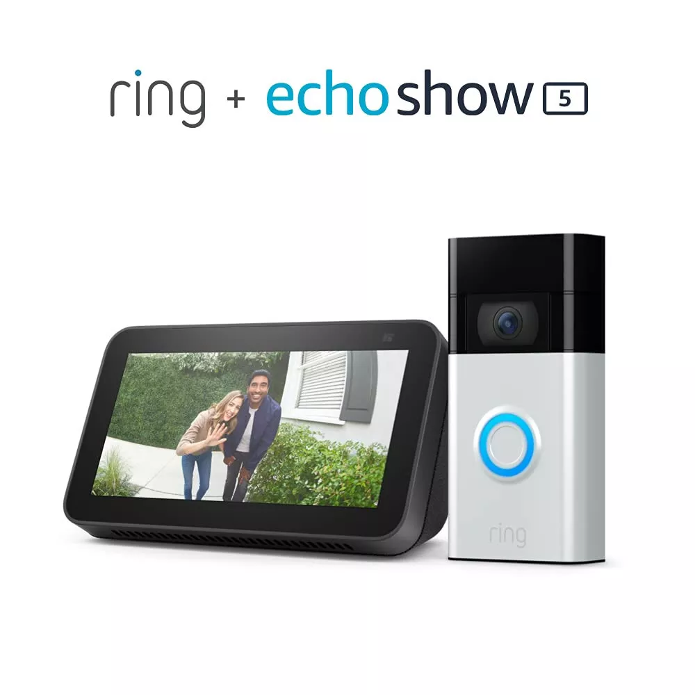 Ring Video Doorbell (Satin Nickel) bundle with Echo Show 5 (3rd Gen)