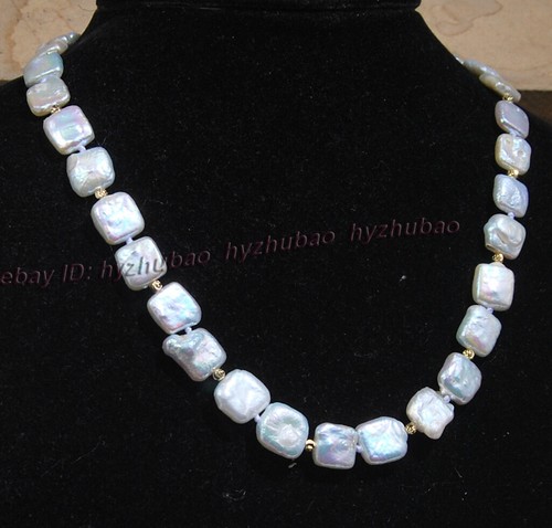 16"-36" 10-12mm Natural White Square /Coin Baroque Pearl Beads Knot Necklace - Picture 6 of 21