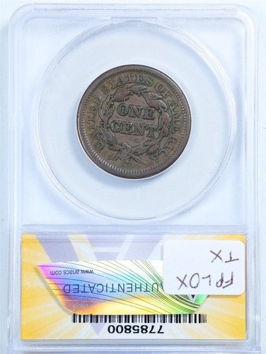 1844 44 Over 81 1C Braided Hair Large Cent VG 10 Detail Damaged ANACS 7785800 - Picture 2 of 2