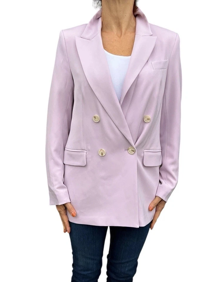 Chaqueta Blazer Para Mujer H&M De Gran Tamaño Doble Pecho Lila Contemporánea Pequeña Foto 3 de 4