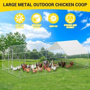 20 x 10 ft Large Metal Chicken Coop, Walk-in Poultry Cage Chicken Hen Run House