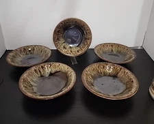Set of 5 Vintage Canonsburg USA Pottery 6” Bowls Brown Drip Glaze