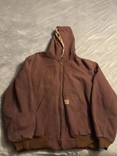 Carhartt Men's XL Regular Dyed Red Hooded Lined Zip Work Jacket Made In USA