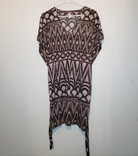 H&M Womens Sz S Sheer Mini Dress Short Sleeve Boho Geometric V Neck Waist Tie 