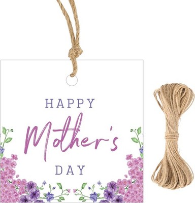 Mothers Day  Tags, 50Pcs Happy Mothers Day Tags, Purple Floral  Tag, 2.5 in
