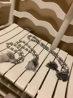HANDMADE FARMHOUSE TIERED TRAY GARLAND SILVER WHITE w TASSELS CHRISTMAS NEW