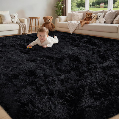 8X10 Area Rug for Living Room:Ultra Soft Fluffy Shag Black Rugs,Large Fuzzy Plus