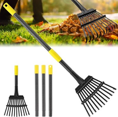Garden Rake for Leaves, 65 inch Long Rake, 11 Tines Small Narrow Gray 
