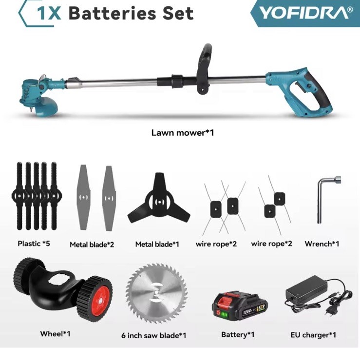 Tondeuse à gazon sans fil 1500W pliable électrique de jardin avec bac amovible