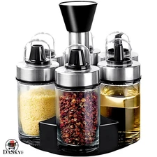 Space-Saving Oil and Vinegar Dispenser with  Glass Spice Jars Set of 6