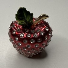 Jeweled Apple Trinket Box Red Enamel Rhinesto...
