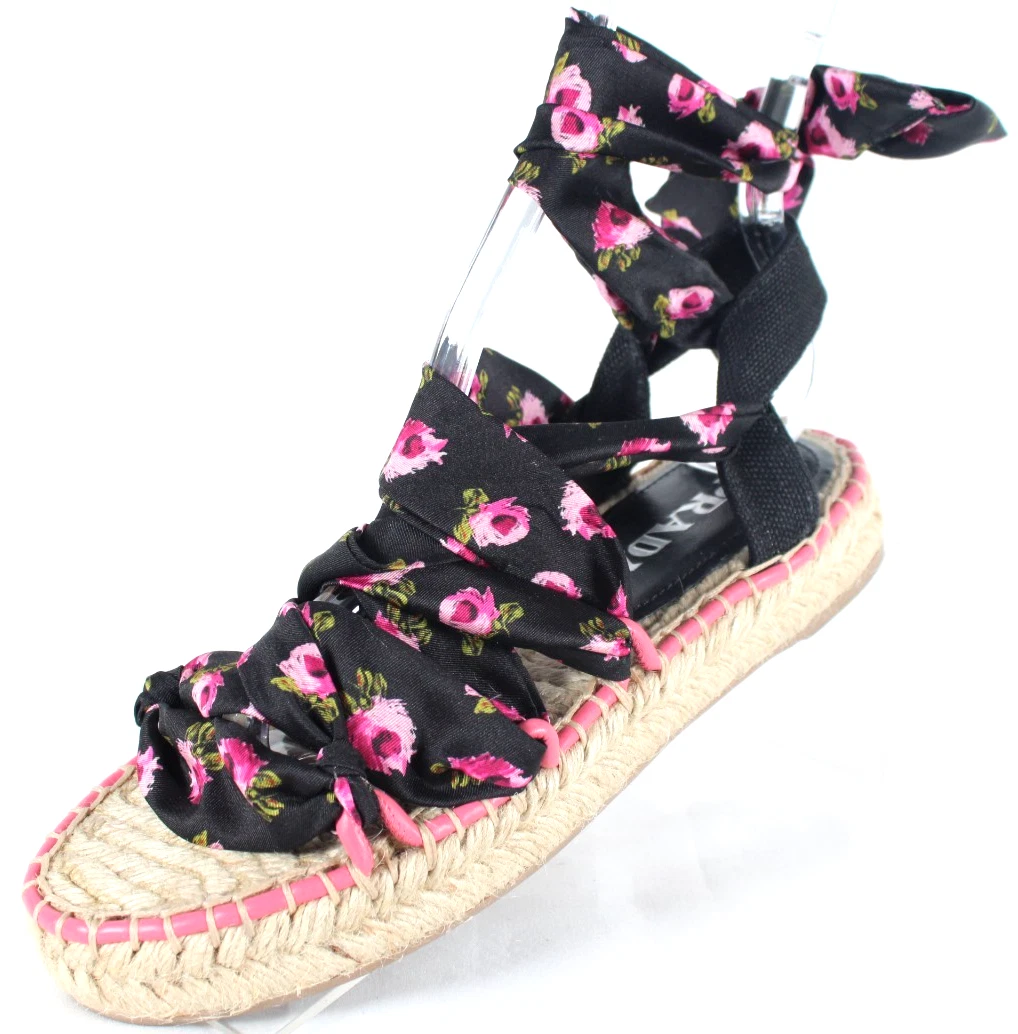 PRADA プラダ　サンダル　23.5 ミュール　黒　バラ　お花モチーフ　37 PRADA Buckle Floral Sandals for Women for sale | eBay
