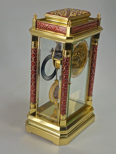 Rare Large Antique Champleve Enamel 4 glass mantel clock Restored Fratelli - Picture 6 of 24
