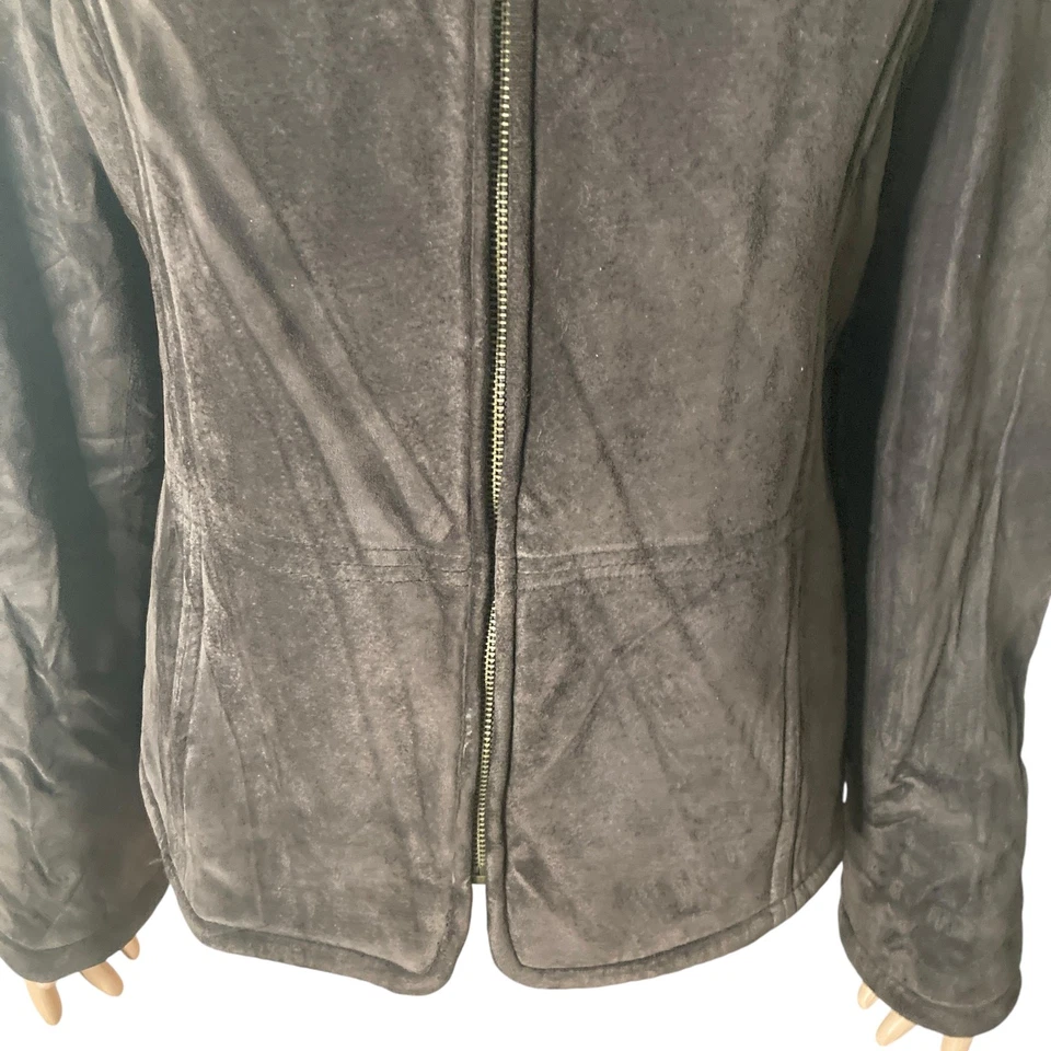 Vintage 90s Sonoma Suede Jacket Womens XL Brown Full Zip Faux Fur Collar  - Image 4 of 4