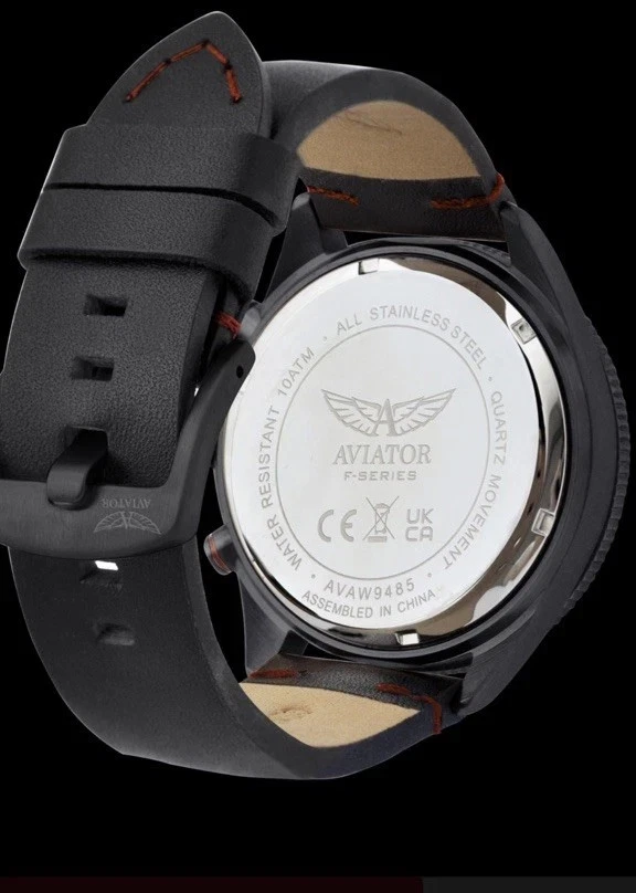 Мужские часы-хронограф Aviator VD7 черный кожаный ремешок — AVAW9485 - Изображение 4 из 4