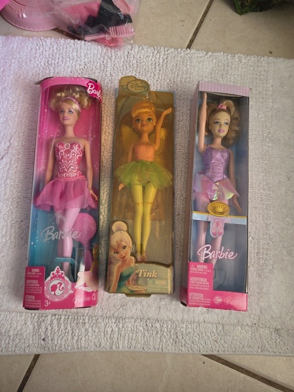 BARBIE  2  BALLERINA & 1  Tinker Bell Fashtion Doll  3 Doll Lot