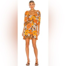Revolve Faithfull the Brand Martine Mini Dress in Orange Isola Floral size 4