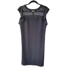 MICHAEL MICHAEL KORS L Womens Shift Dress Flutter Sleeve Eyelet Crochet LBD