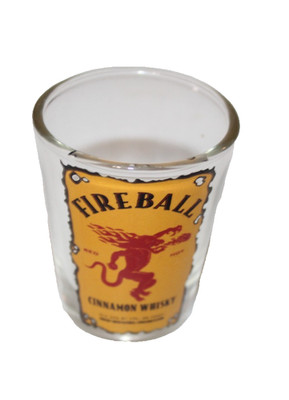 Fireball Cinnamon Whisky Burnt Label Clear Shot Glass 1 1/2 Ounce