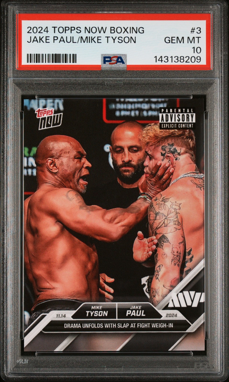 2024 TOPPS NOW BOXING #3 JAKE PAUL/MIKE TYSON PSA 10