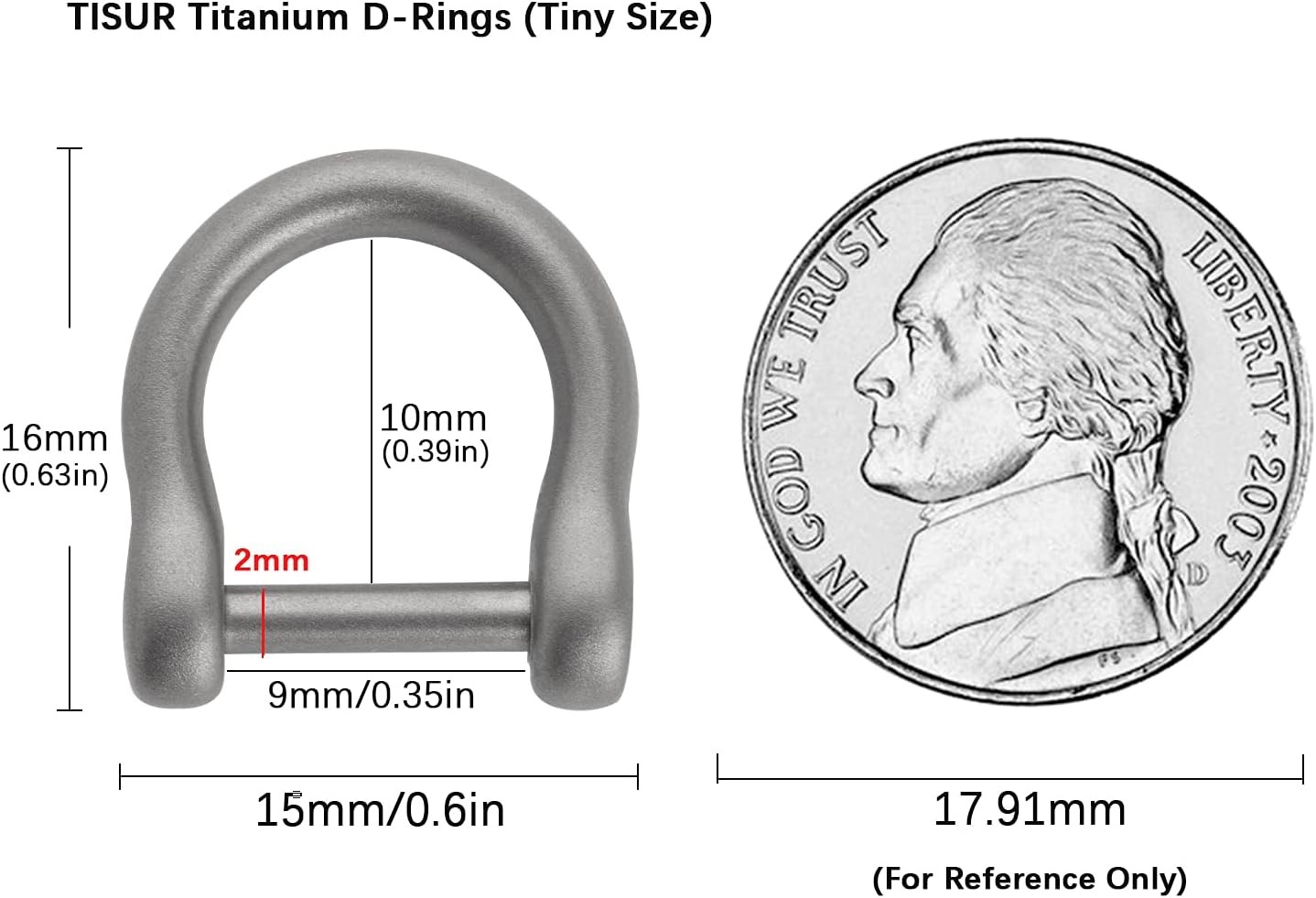 TISUR Titanium D-Rings with Screw Shackle, U Shape Key Chains tiny, Matte 
